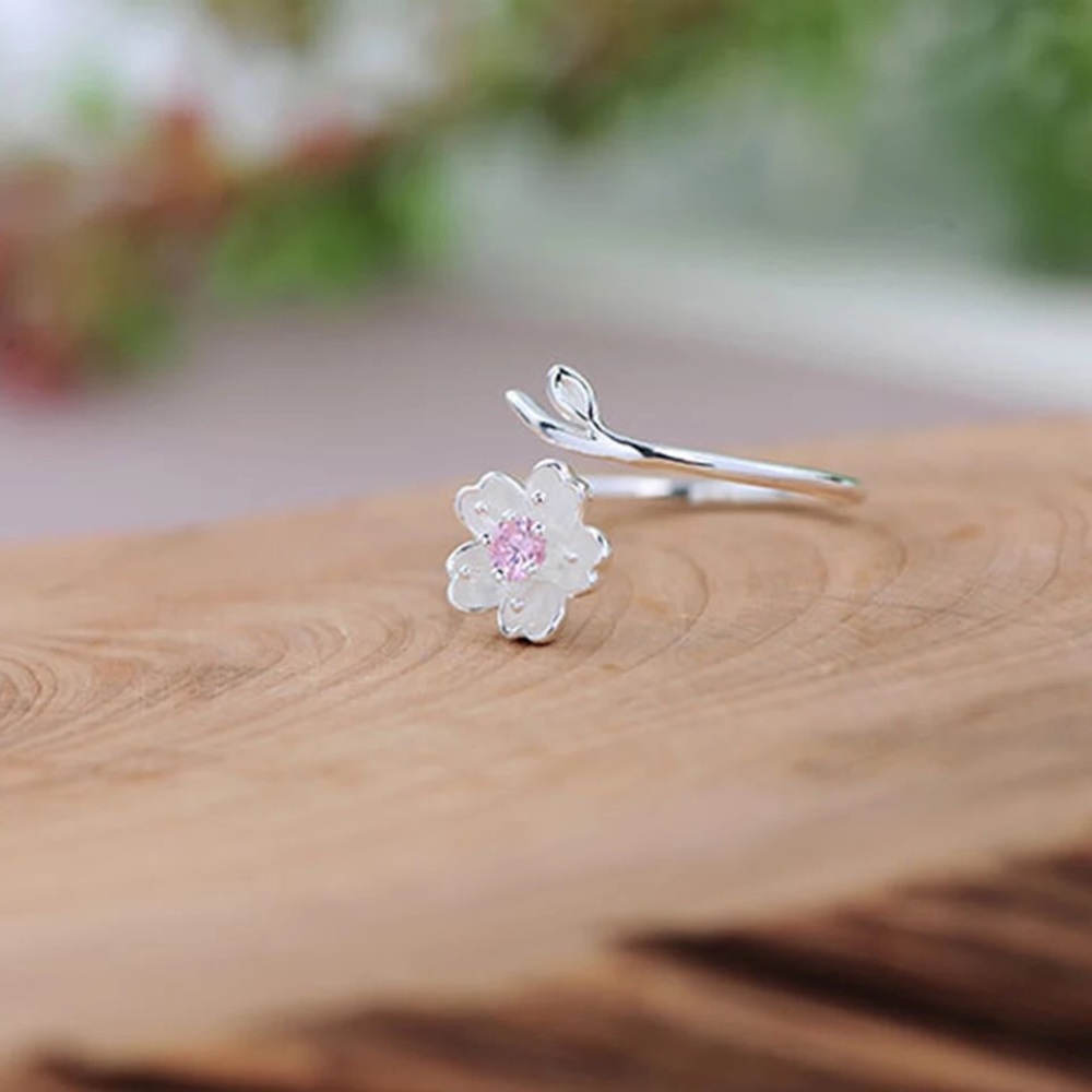 New Sterling Silver 925 Cherry Blossom flower Adjustable Ring